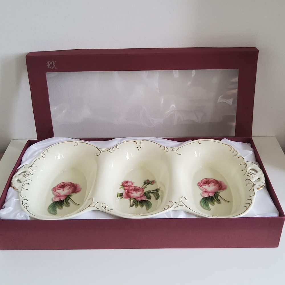 Vintage RK Porcelain Hand Painted 3 Part Divided Plate